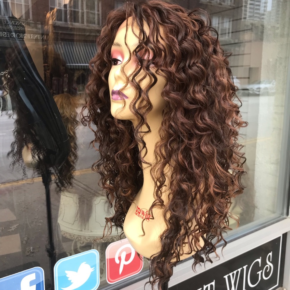 Brown Curly Wig Lacefront Human hair Blende Wig - Picture 5 of 8